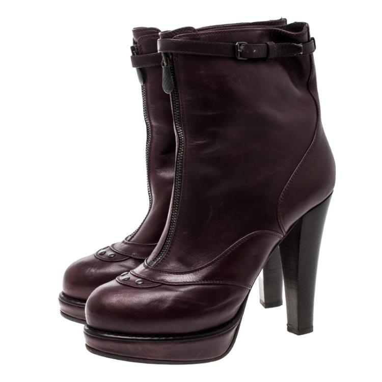 مملوكة مسبقًا Bottega Veneta Burgundy Leather Heel Boots Size 40