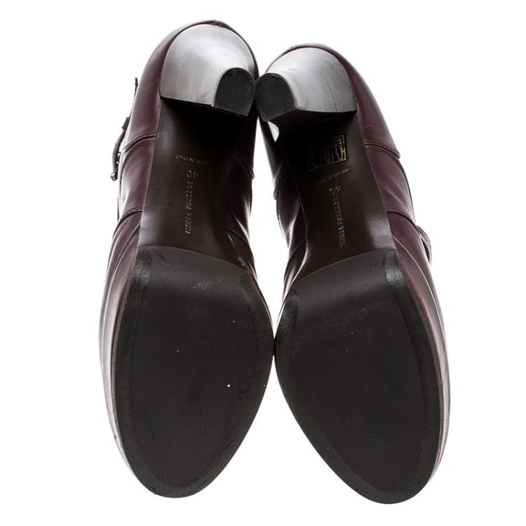 مملوكة مسبقًا Bottega Veneta Burgundy Leather Heel Boots Size 40
