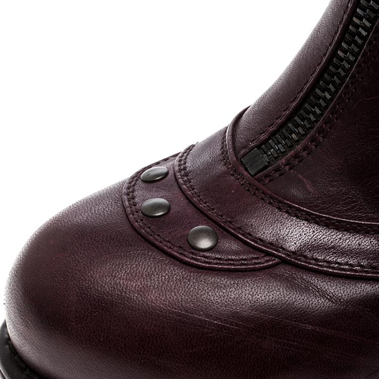 مملوكة مسبقًا Bottega Veneta Burgundy Leather Heel Boots Size 40