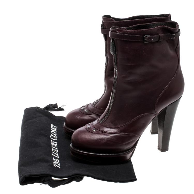 مملوكة مسبقًا Bottega Veneta Burgundy Leather Heel Boots Size 40