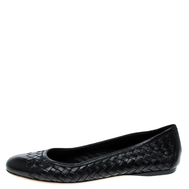 Pre Owned Bottega Veneta Black Intrecciato Leather Ballet Flats Size 40