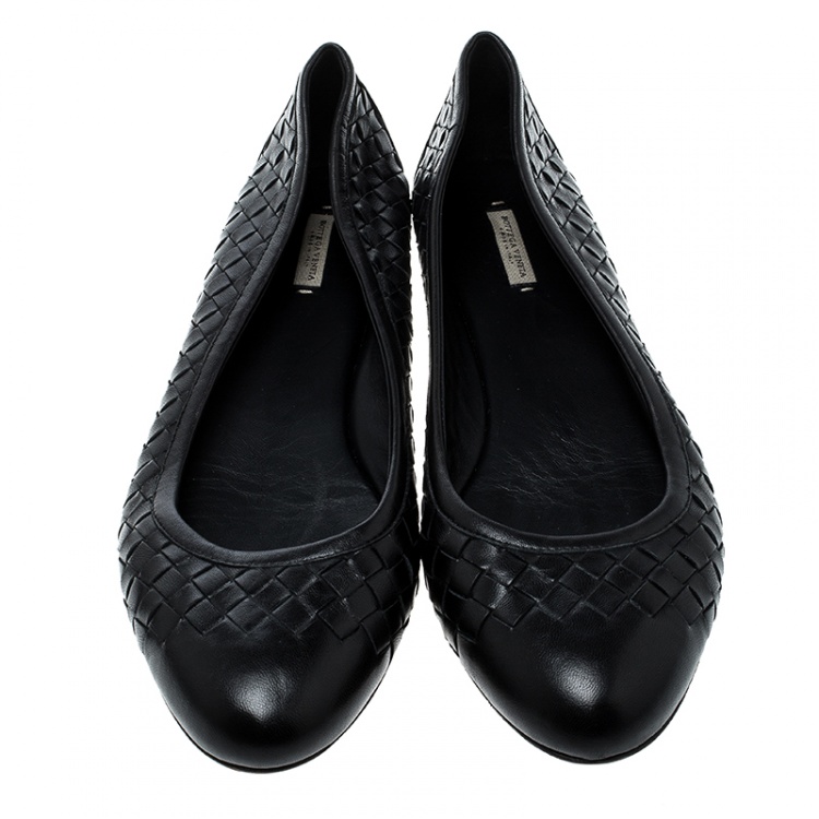 Pre Owned Bottega Veneta Black Intrecciato Leather Ballet Flats Size 40