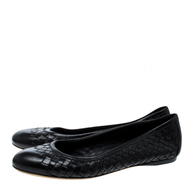 Pre Owned Bottega Veneta Black Intrecciato Leather Ballet Flats Size 40