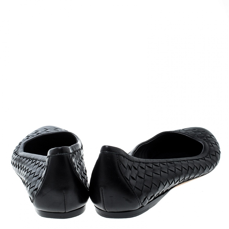 Pre Owned Bottega Veneta Black Intrecciato Leather Ballet Flats Size 40