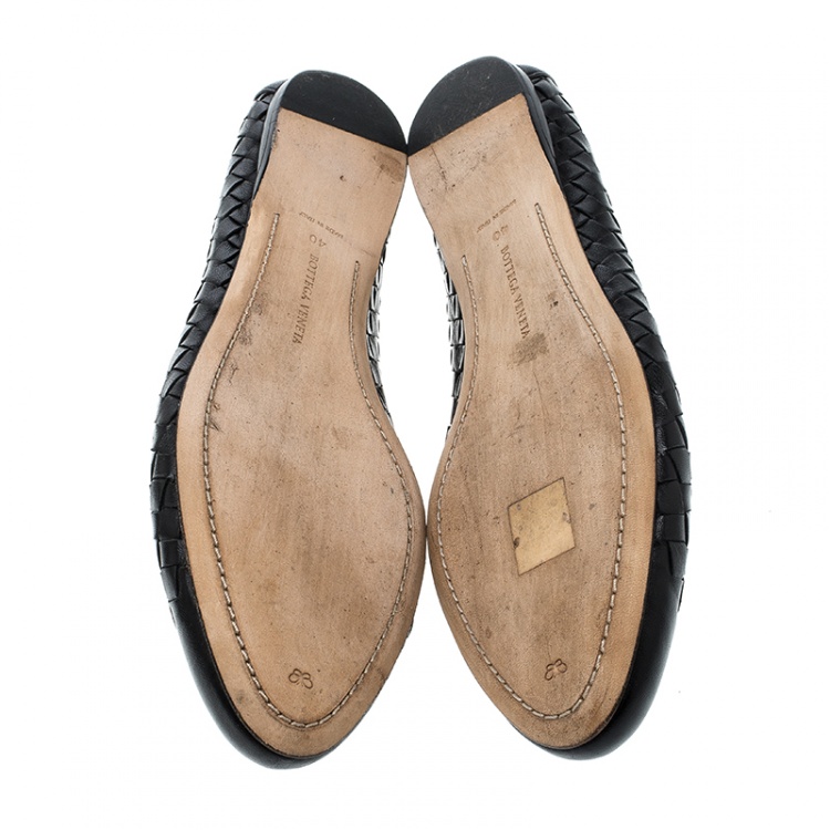 Pre Owned Bottega Veneta Black Intrecciato Leather Ballet Flats Size 40