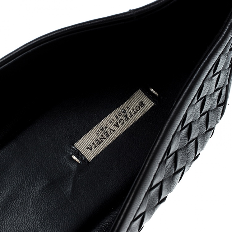 Pre Owned Bottega Veneta Black Intrecciato Leather Ballet Flats Size 40