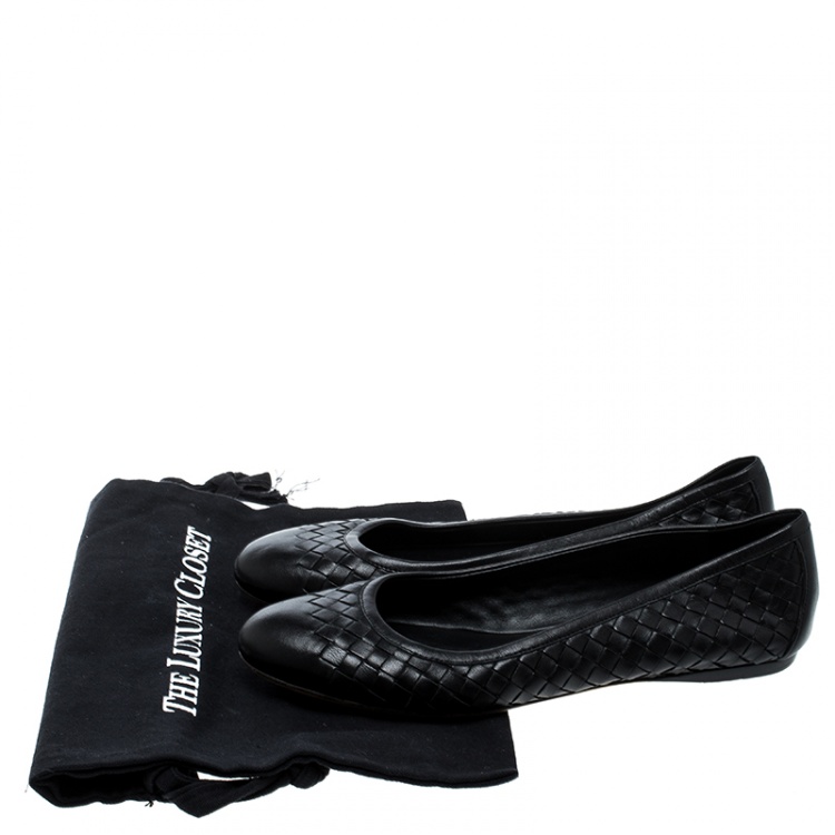 Pre Owned Bottega Veneta Black Intrecciato Leather Ballet Flats Size 40