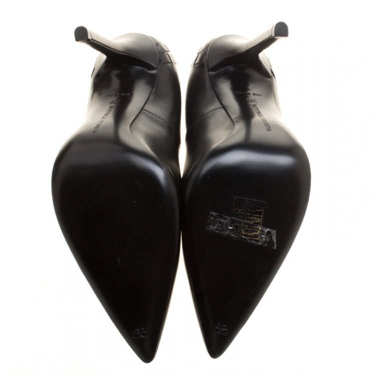 Pre Owned Bottega Veneta Black Leather Intrecciato Detail Pointed Toe Pumps Size 36