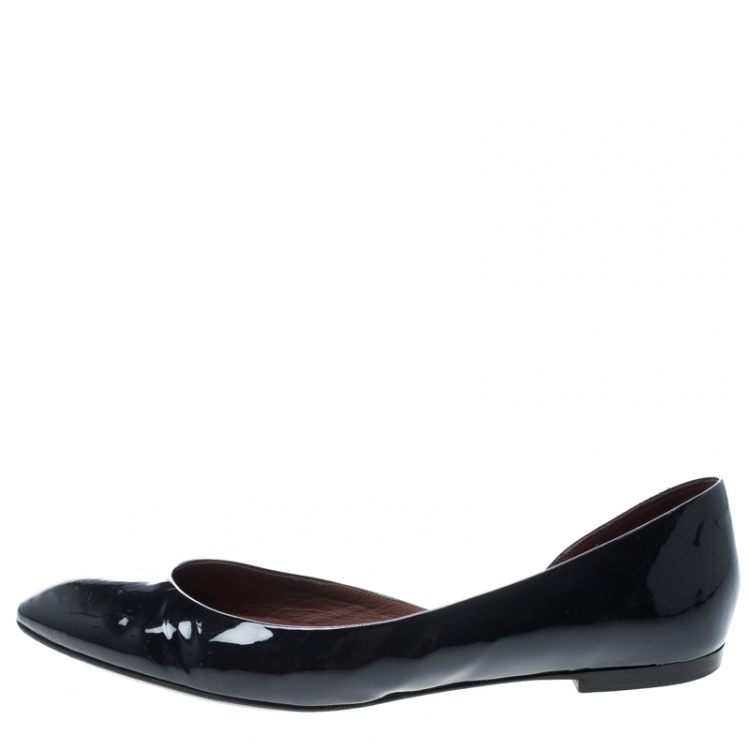 Pre Owned Bottega Veneta Black Patent Leather D'orsay Ballet Flats Size 39