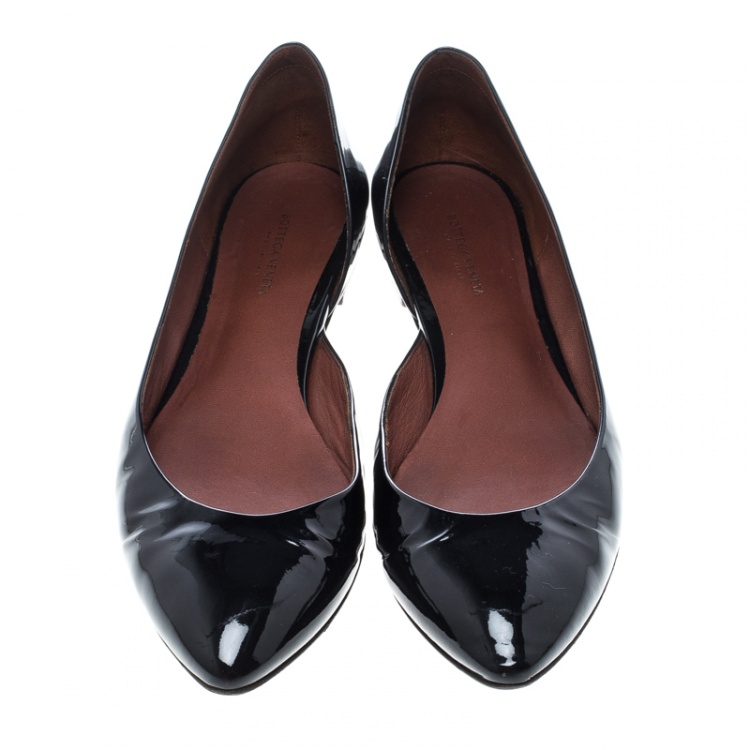 Pre Owned Bottega Veneta Black Patent Leather D'orsay Ballet Flats Size 39