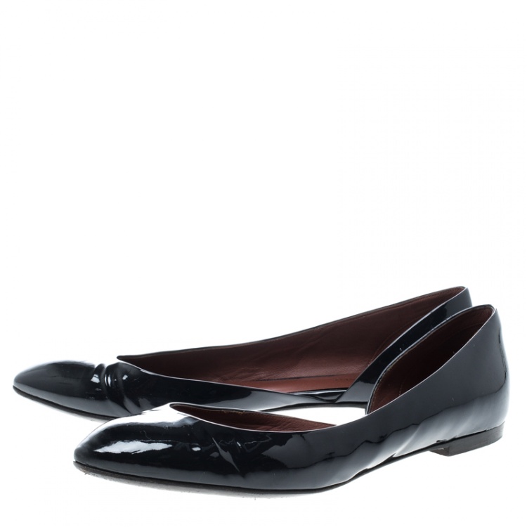 Pre Owned Bottega Veneta Black Patent Leather D'orsay Ballet Flats Size 39