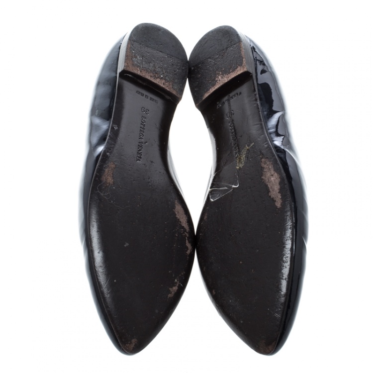 Pre Owned Bottega Veneta Black Patent Leather D'orsay Ballet Flats Size 39
