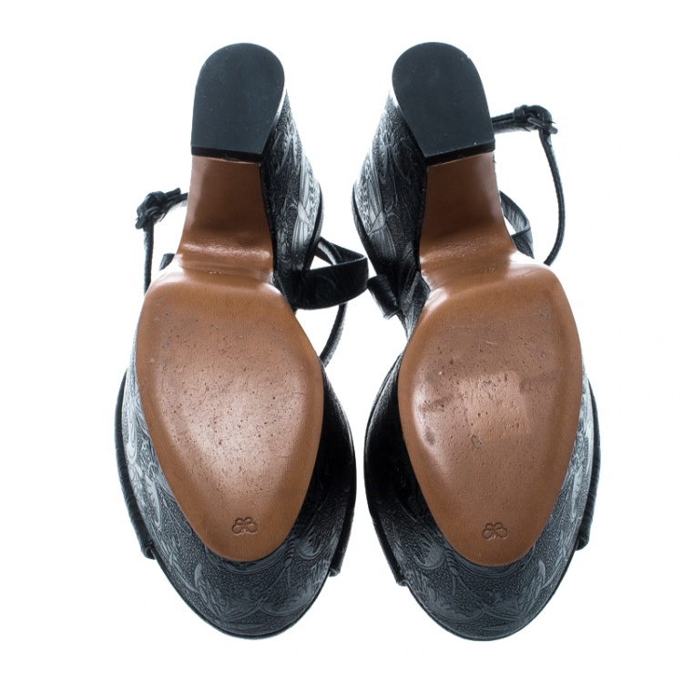 مملوكة مسبقًا Bottega Veneta Black Leather Snakeskin Detail Butterfly Gilda Wedge Sandals Size 40