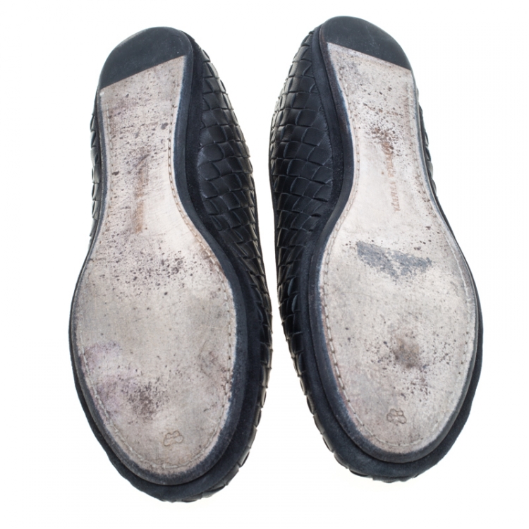 Pre Owned Bottega Veneta Black Intrecciato Leather Smoking Slippers Size 38.5