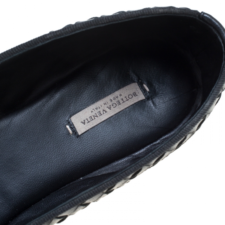Pre Owned Bottega Veneta Black Intrecciato Leather Smoking Slippers Size 38.5