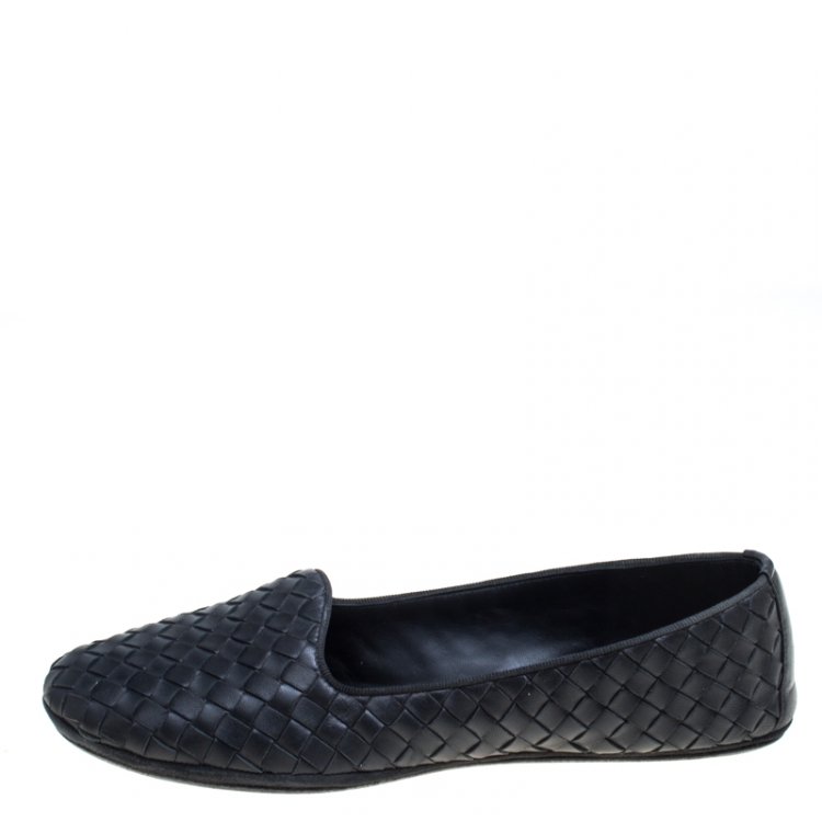 Pre Owned Bottega Veneta Black Intrecciato Leather Smoking Slippers Size 38.5