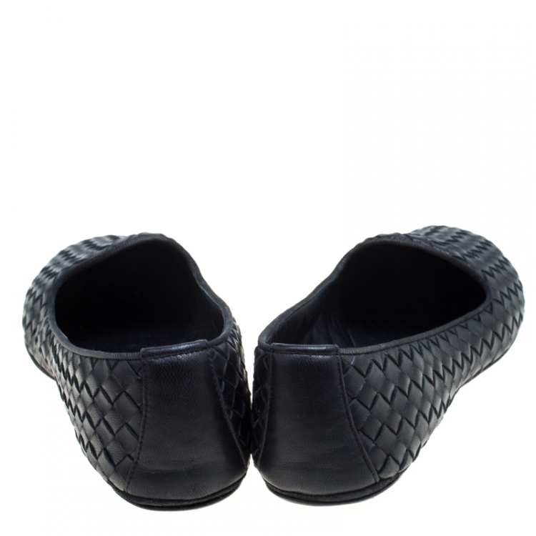 Pre Owned Bottega Veneta Black Intrecciato Leather Smoking Slippers Size 38.5