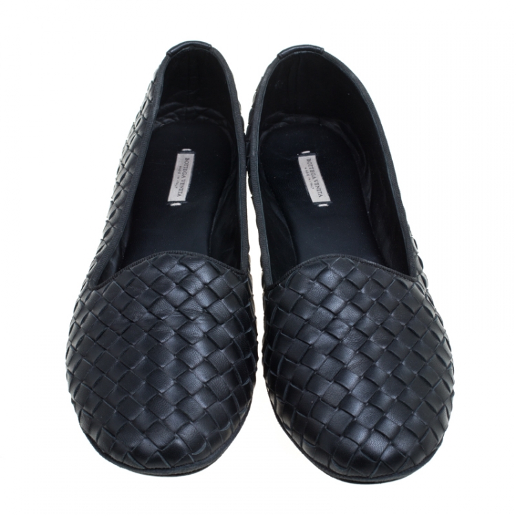 Pre Owned Bottega Veneta Black Intrecciato Leather Smoking Slippers Size 38.5