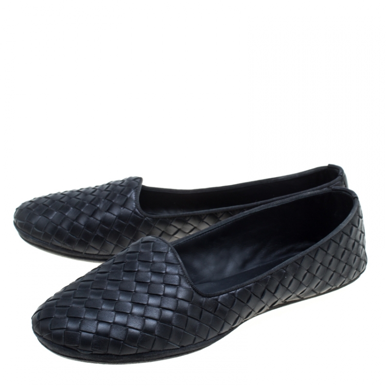 Pre Owned Bottega Veneta Black Intrecciato Leather Smoking Slippers Size 38.5