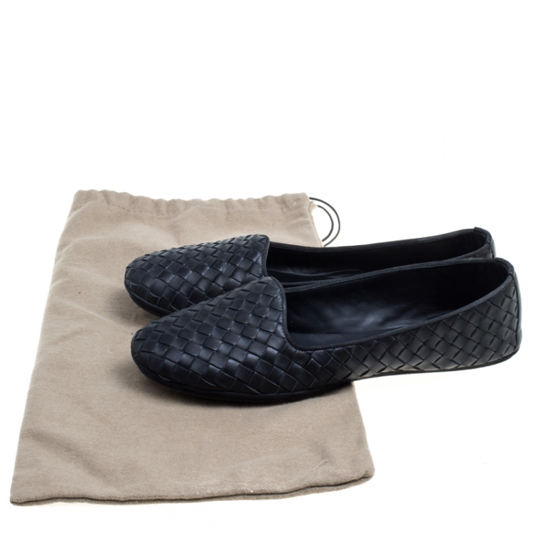 Pre Owned Bottega Veneta Black Intrecciato Leather Smoking Slippers Size 38.5