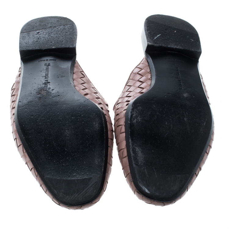 Pre Owned Bottega Veneta Mauve Intrecciato Leather Espresso Fiandra Mules Size 39