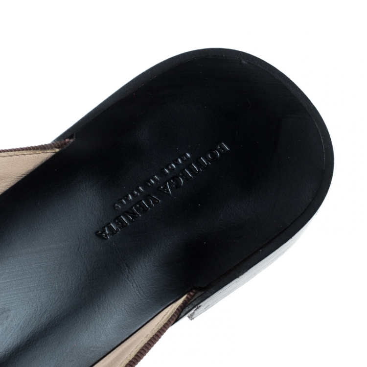 Pre Owned Bottega Veneta Mauve Intrecciato Leather Espresso Fiandra Mules Size 39