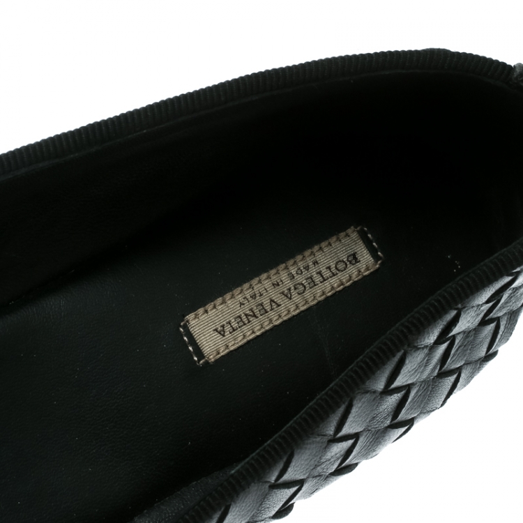 Pre Owned Bottega Veneta Black Intrecciato Leather Ballet Flats Size 37.5