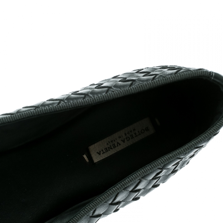 Pre Owned Bottega Veneta Grey Intrecciato Leather Ballet Flats Size 37