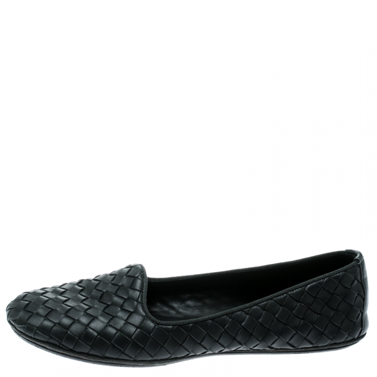 Pre Owned Bottega Veneta Grey Intrecciato Leather Ballet Flats Size 37