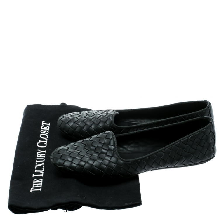 Pre Owned Bottega Veneta Grey Intrecciato Leather Ballet Flats Size 37