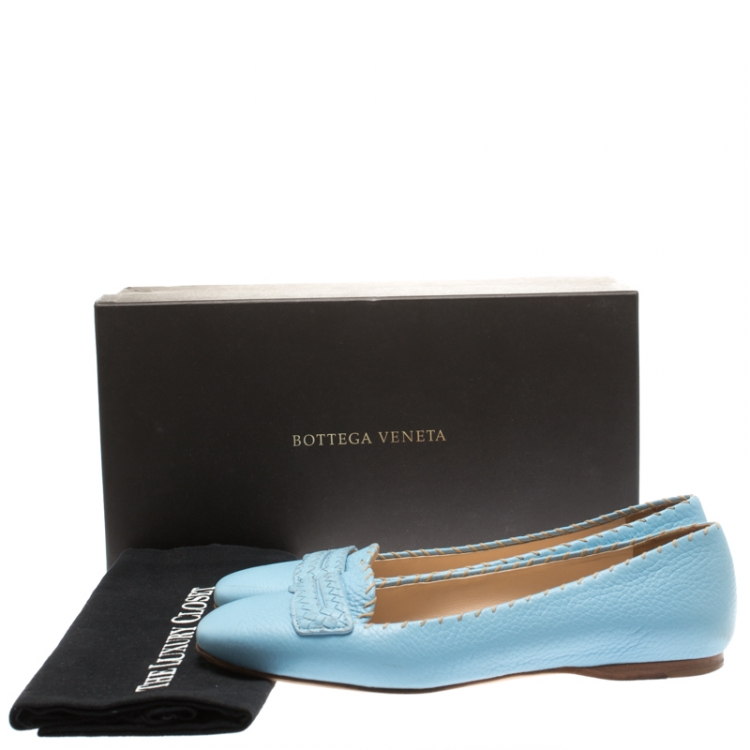 Pre Owned Bottega Veneta Blue Leather Ballet Flats Size 38