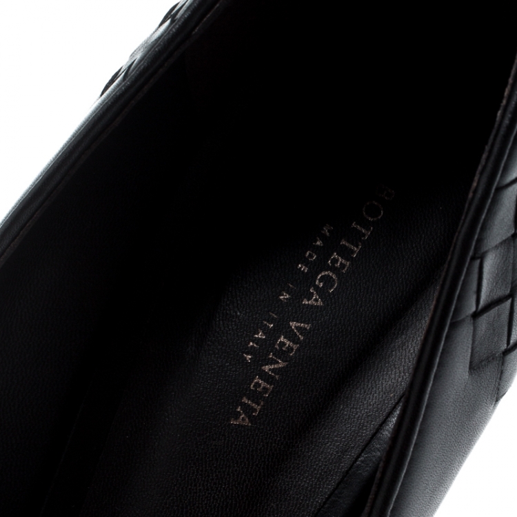 Pre Owned Bottega Veneta Black Leather Intrecciato Detail Pumps Size 40