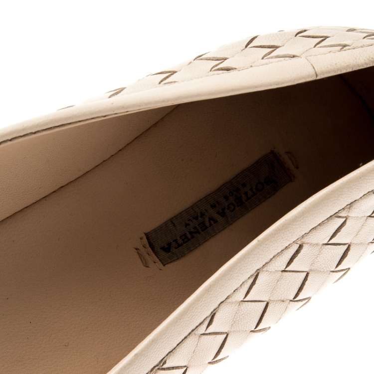 Pre Owned Bottega Veneta Beige Intrecciato Leather Ballet Flats Size 39