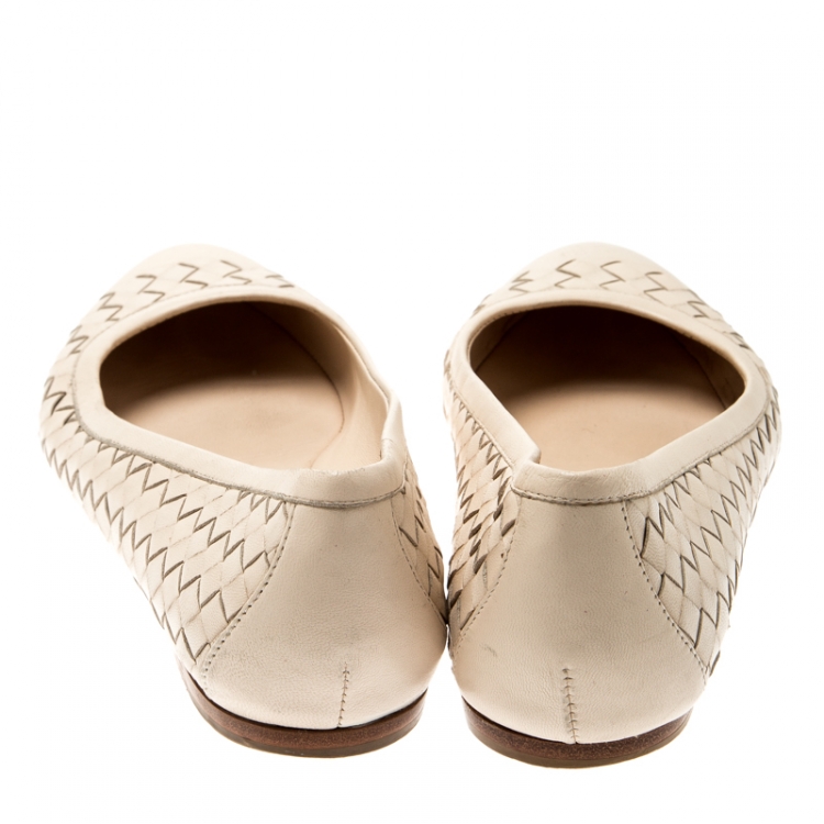Pre Owned Bottega Veneta Beige Intrecciato Leather Ballet Flats Size 39