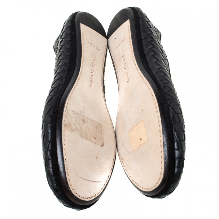 Pre Owned Bottega Veneta Black Intrecciato Leather Smoking Slippers Size 37