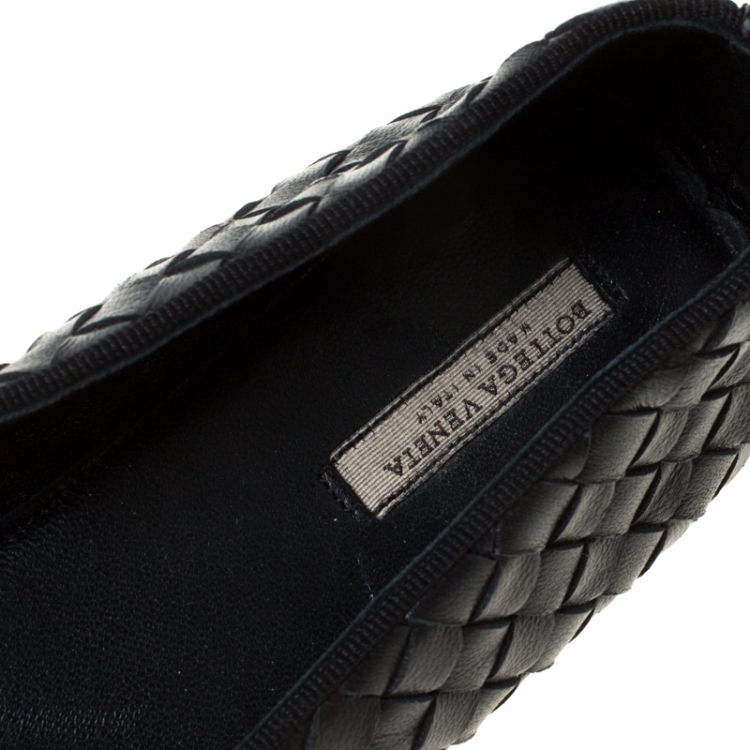 Pre Owned Bottega Veneta Black Intrecciato Leather Smoking Slippers Size 37