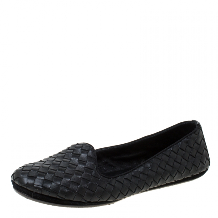 Pre Owned Bottega Veneta Black Intrecciato Leather Smoking Slippers Size 37