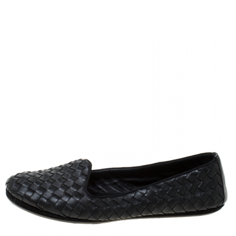 Pre Owned Bottega Veneta Black Intrecciato Leather Smoking Slippers Size 37