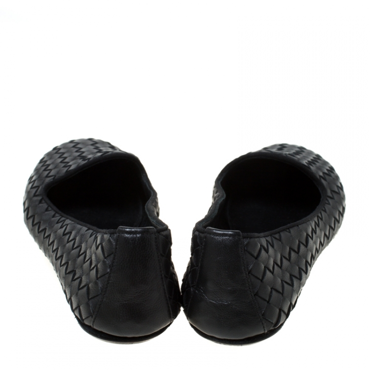 Pre Owned Bottega Veneta Black Intrecciato Leather Smoking Slippers Size 37