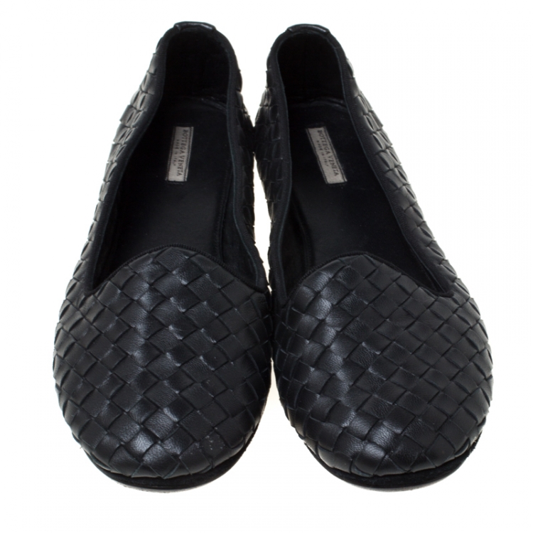 Pre Owned Bottega Veneta Black Intrecciato Leather Smoking Slippers Size 37