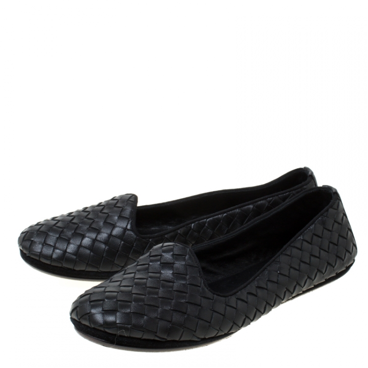 Pre Owned Bottega Veneta Black Intrecciato Leather Smoking Slippers Size 37