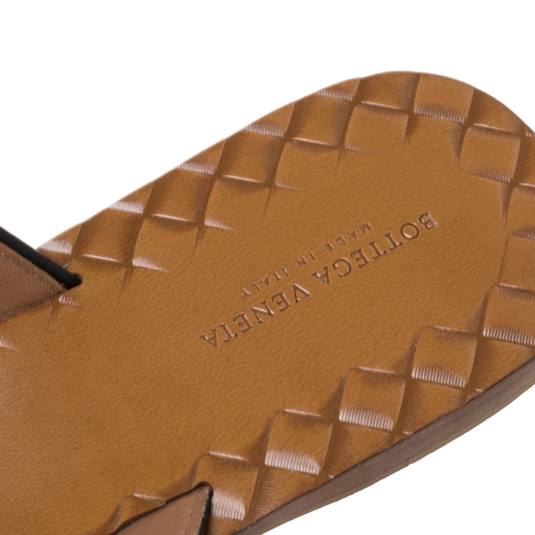 Pre Owned Bottega Veneta Black Criss Cross Intrecciato Leather Ravello Flat Slides Size 39