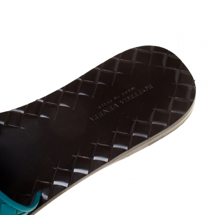 Pre Owned Bottega Veneta Blue Intreciatto Leather Slip On Slide Size 36