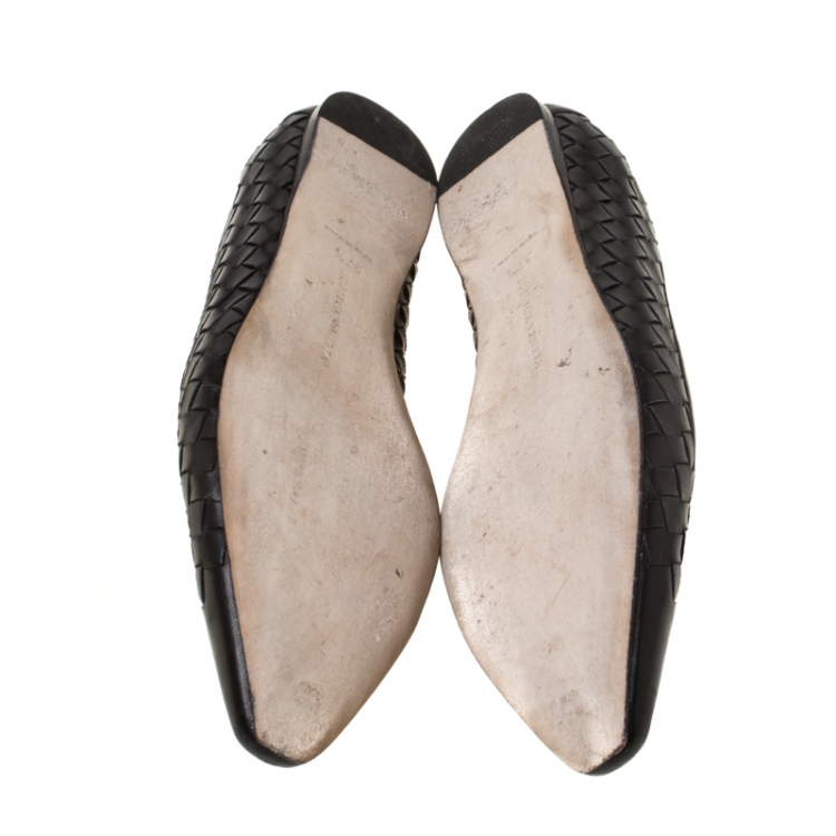 Pre Owned Bottega Veneta Black Intreciatto Leather Ballet Flats Size 37.5