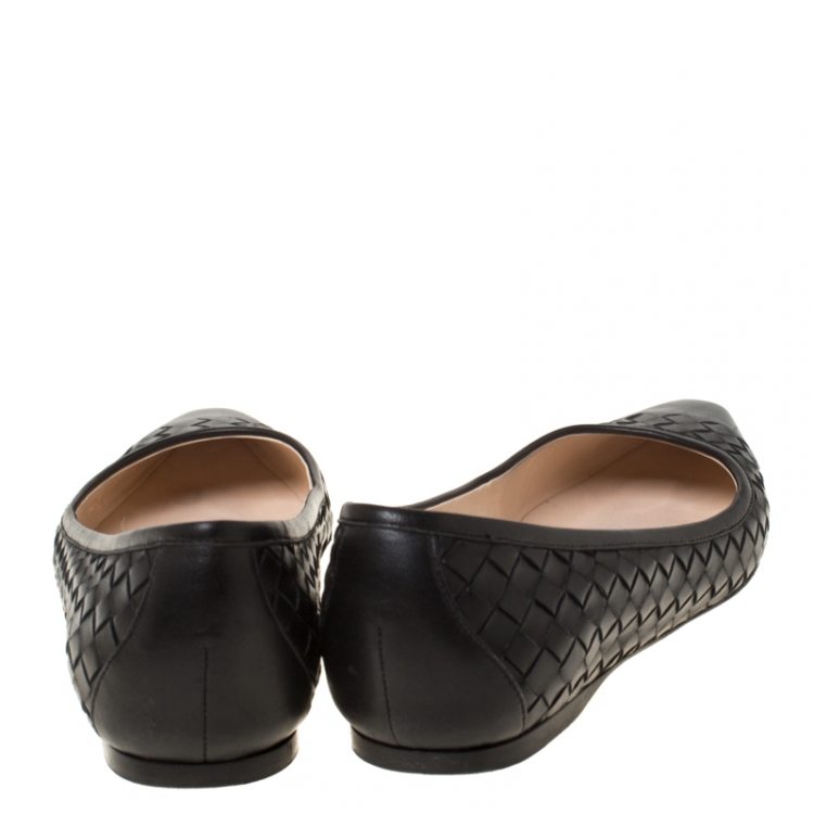 Pre Owned Bottega Veneta Black Intreciatto Leather Ballet Flats Size 37.5