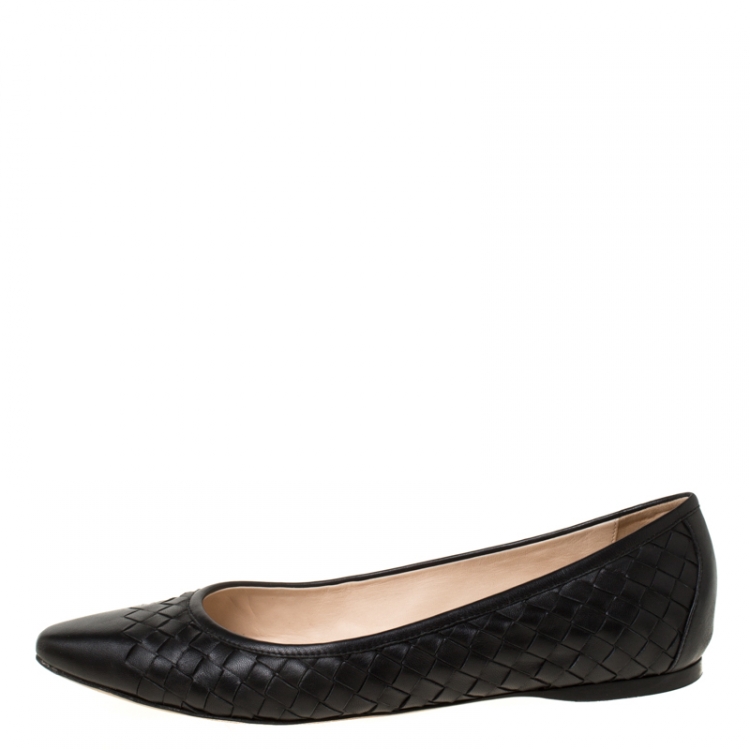 Pre Owned Bottega Veneta Black Intreciatto Leather Ballet Flats Size 37.5