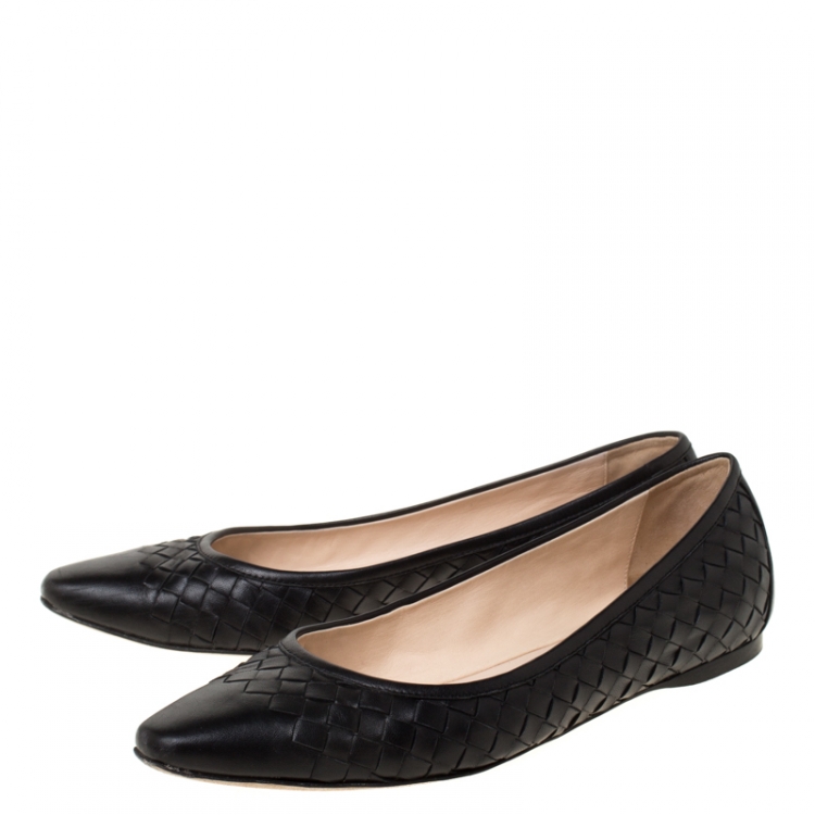 Pre Owned Bottega Veneta Black Intreciatto Leather Ballet Flats Size 37.5