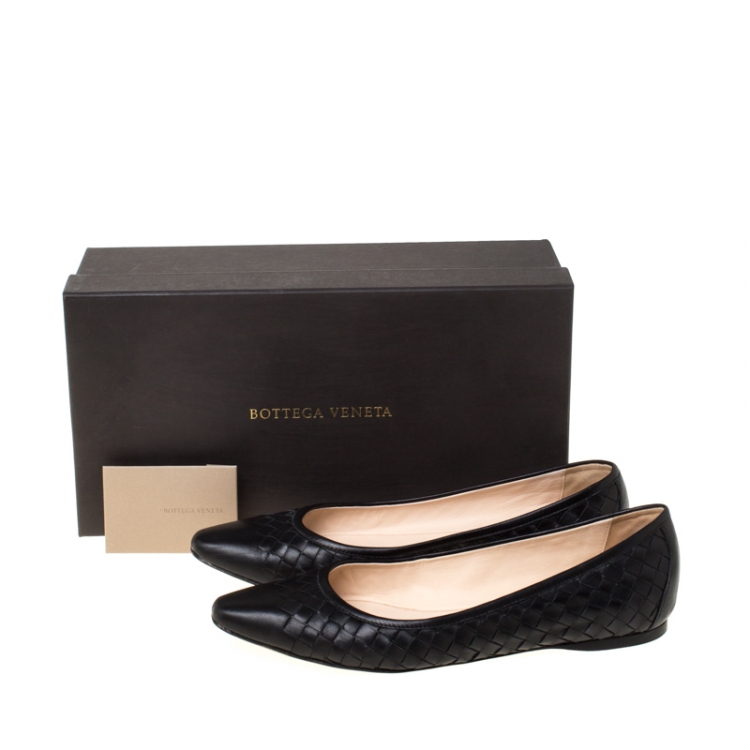 Pre Owned Bottega Veneta Black Intreciatto Leather Ballet Flats Size 37.5