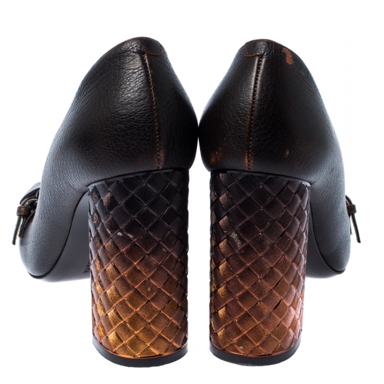 Pre Owned Bottega Veneta Orange/Brown Ombre Leather Cherbourg Pumps Size 39