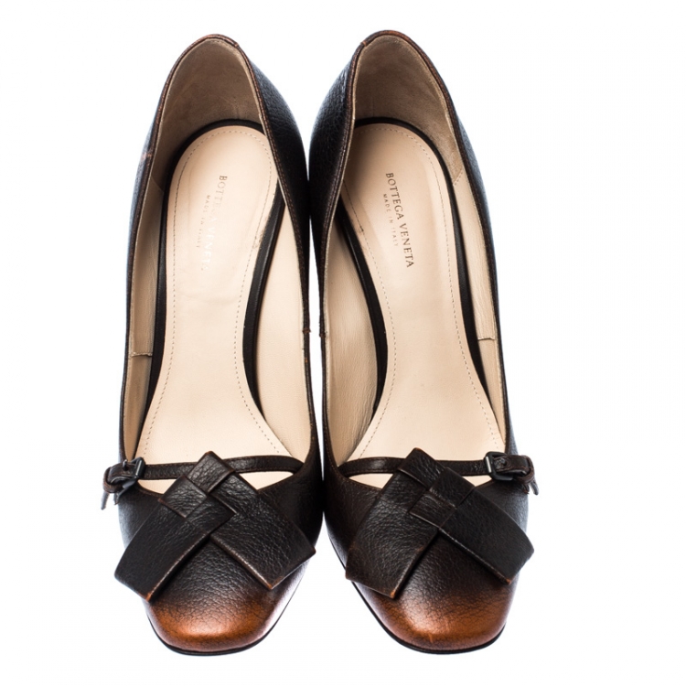 Pre Owned Bottega Veneta Orange/Brown Ombre Leather Cherbourg Pumps Size 39